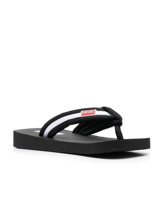 KENZO Black Logo-Patch Striped Slip-On Flip Flops for men