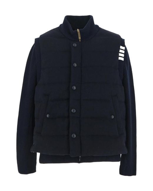 Thom Browne Blue Padded Press-Stud Ribbed Jacket for men