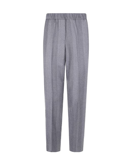 Peserico Gray Herringbone Elasticated-Waist Trousers