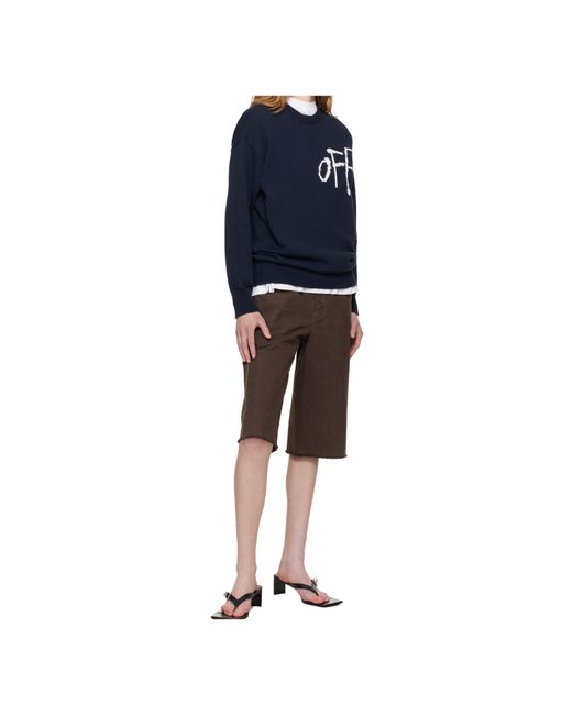Off-White c/o Virgil Abloh Blue Intarsia Logo Knitted Sweater