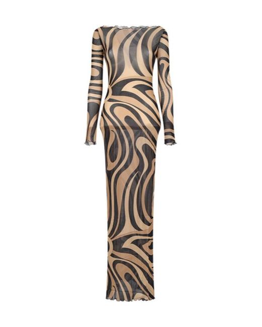 Emilio Pucci Metallic Pucci Geometric Printed Long-Sleeved Dress