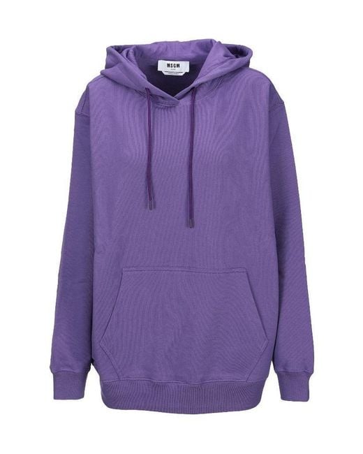 MSGM Purple Drawstring Cotton Hoodie