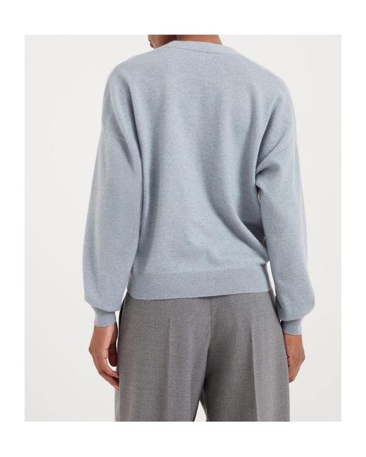 Brunello Cucinelli Blue V-Neck Cashmere Cardigan