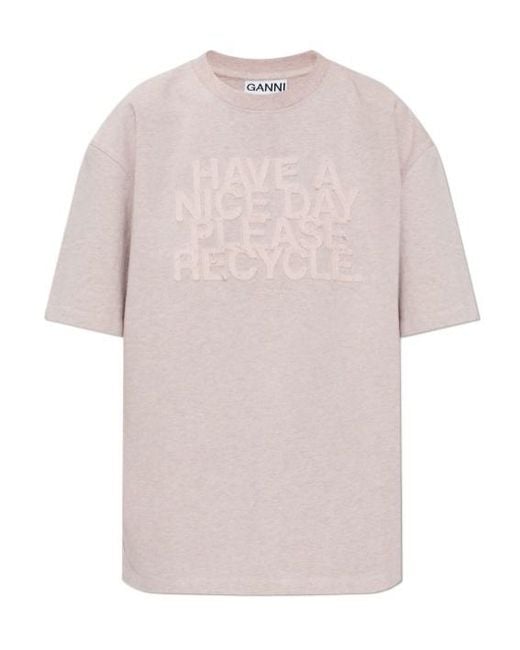 Ganni Pink Logo-Appliqué T-Shirt