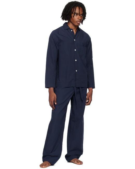Tekla Blue Long Sleeved Pyjama Shirt for men
