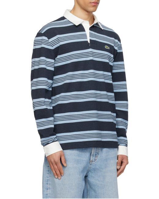 Lacoste Blue Relaxed Fit Striped Polo Shirt for men