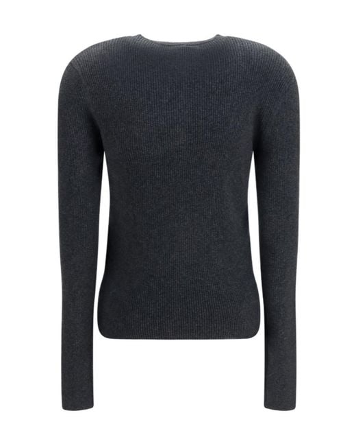 Lisa Yang Blue Airi Ribbed Henley Knitted Sweater