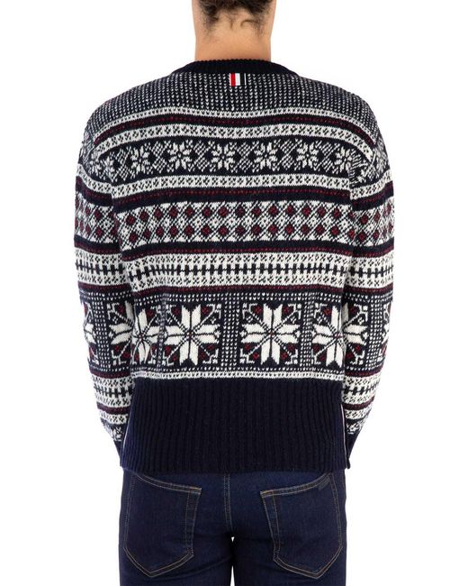 Thom Browne Blue Mohair Diagonal Striped Pullover for men