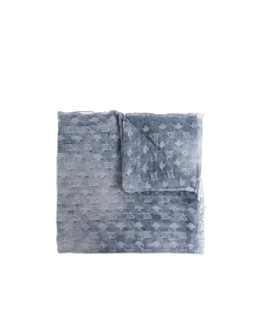DSquared² Blue Monogram Fringed Scarf