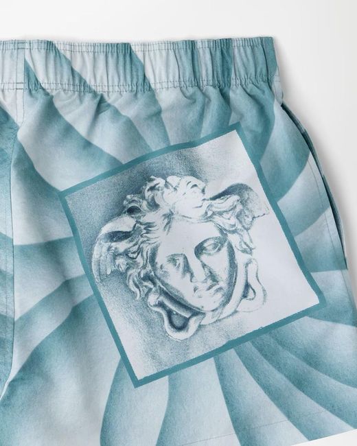 Versace Blue Printed Swim Shorts for men