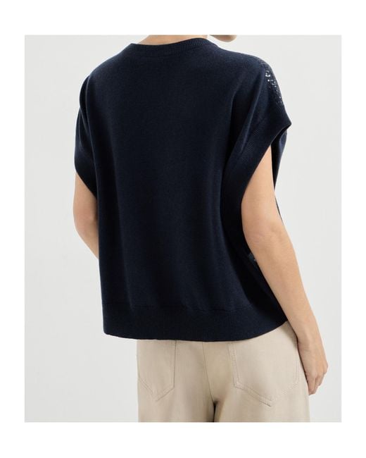 Brunello Cucinelli Blue Dazzling Check-Pattern Top