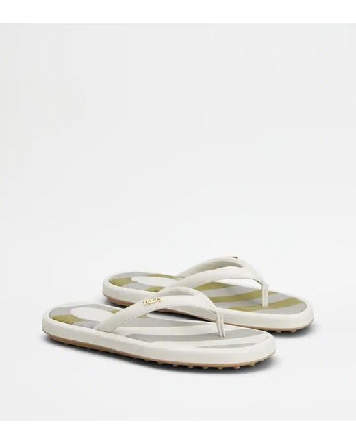 Tod's White Round-Toe Flip-Flops