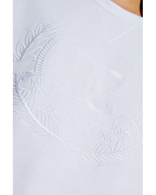 Dolce & Gabbana White Logo Embroidered Crewneck Sweatshirt