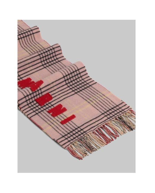 Marni Red Intarsia-Knit Logo Scarf