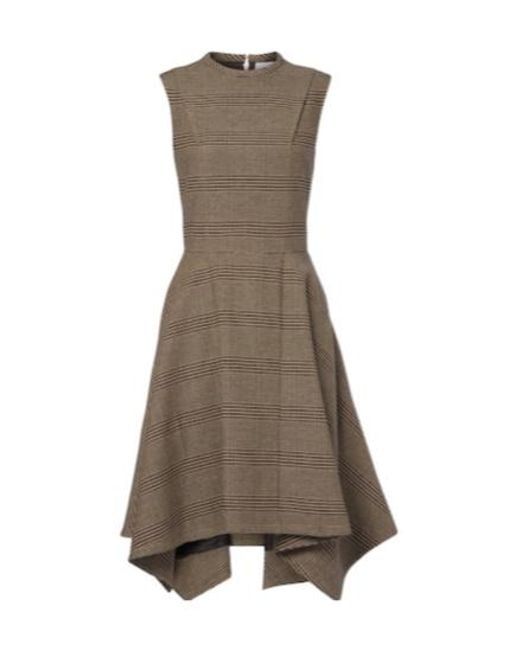 Patou Brown Asymmetric Prince Of Wales Midi Dress
