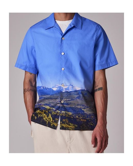Paul Smith Blue Landscape Print Shirt for men