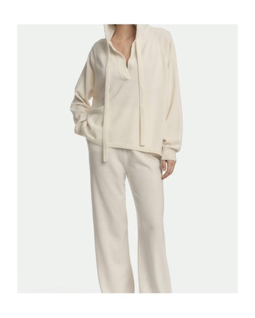 Malo White Cashmere V-Neck Hoodie