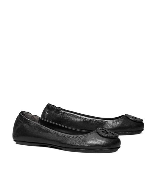 Tory Burch Black Minnie Logo Embellished Ballerina Shoes