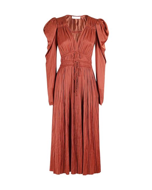 Ulla Johnson Red Pleated Midi Dress
