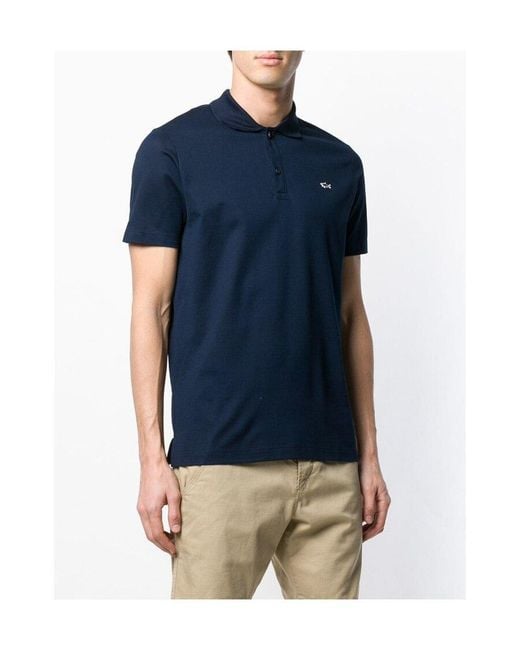 Paul & Shark Blue Logo Patch Short Sleeved Polo Shirt for men