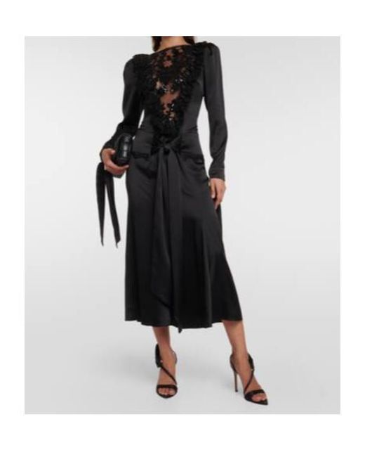 Rodarte Black Embellished Silk-Satin Midi Dress