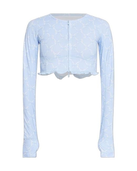 LoveShackFancy Blue Laudie Printed Cropped Performance Top