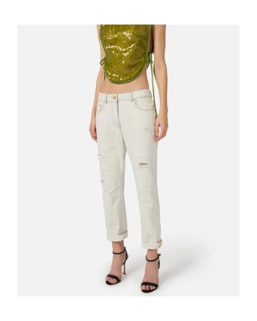 Elisabetta Franchi Gray Denim Five-Pocket Trousers