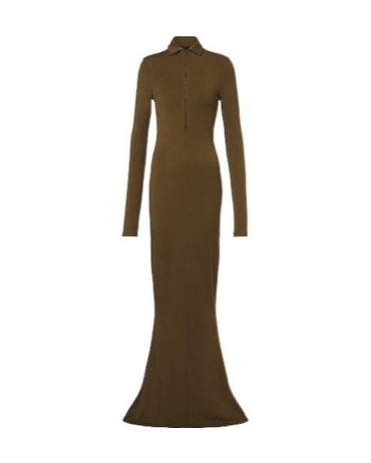 Mugler Brown Wool-Blend Jersey Polo Dress