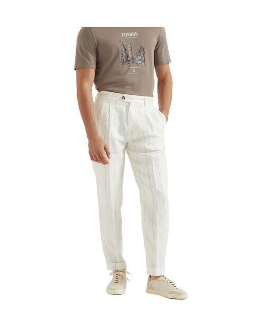 Brunello Cucinelli Natural Striped Trousers for men
