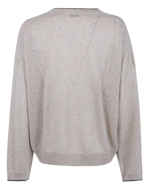 Brunello Cucinelli Gray Embellished Crewneck Jumper