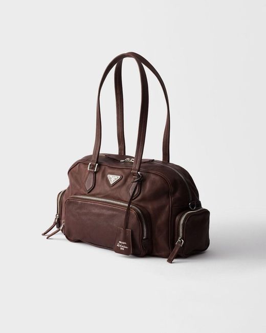 Prada Brown Large Washed Leather Top-Handle Bag