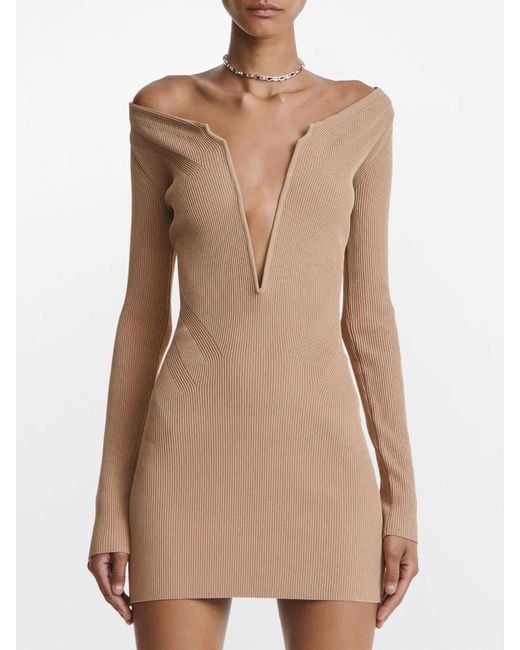 Dion Lee Brown Angled Ribbed-Knit Dress
