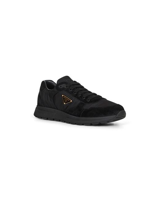 Prada Black Triangle-Logo Lace-Up Sneakers for men
