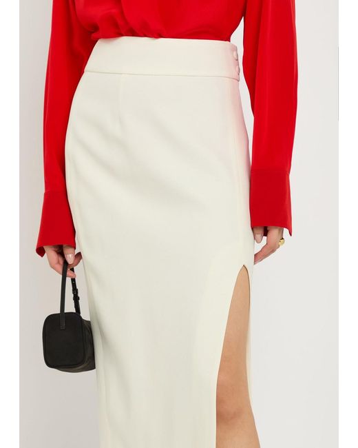 Victoria Beckham White Split Twill Midi Skirt