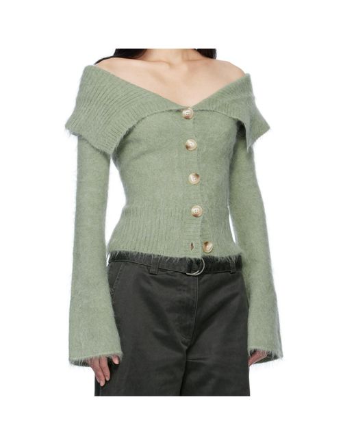 Holzweiler Green Off Shoulder Cardigan