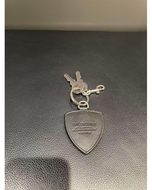 Balenciaga Gray Shield Charm Keyring for men