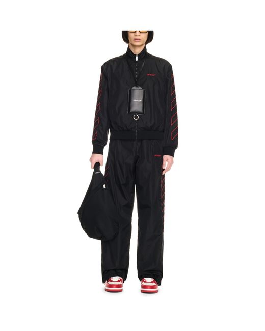 Off-White c/o Virgil Abloh Black Logo Embroidered Zip-Up Bomber Jacket for men