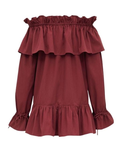 Saint Laurent Red Cotton Ruffled Mini Dress