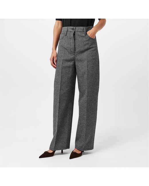 Prada Gray Checked Wide-Leg Casual Pants