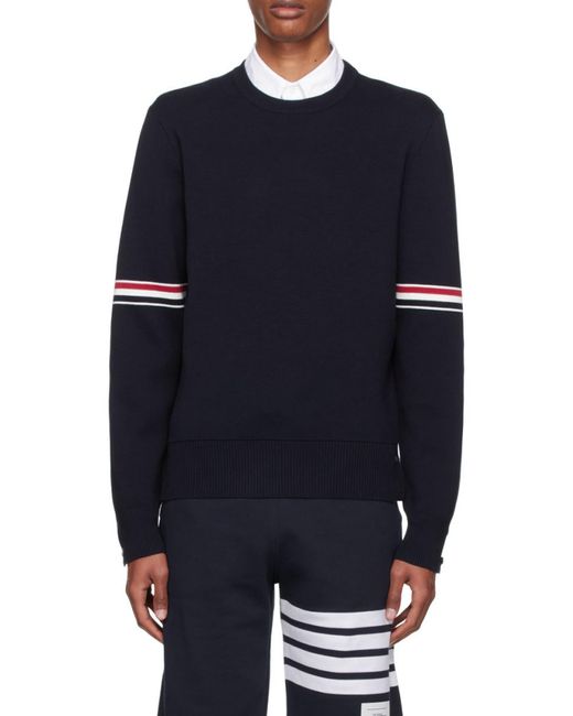 Thom Browne Black Stripe Trim Knitted Sweater for men