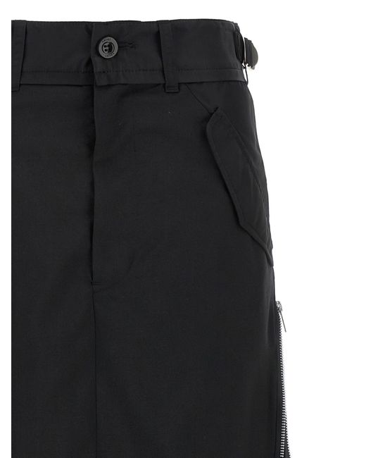 Sacai Black Zip-Detail Pleated Skirt