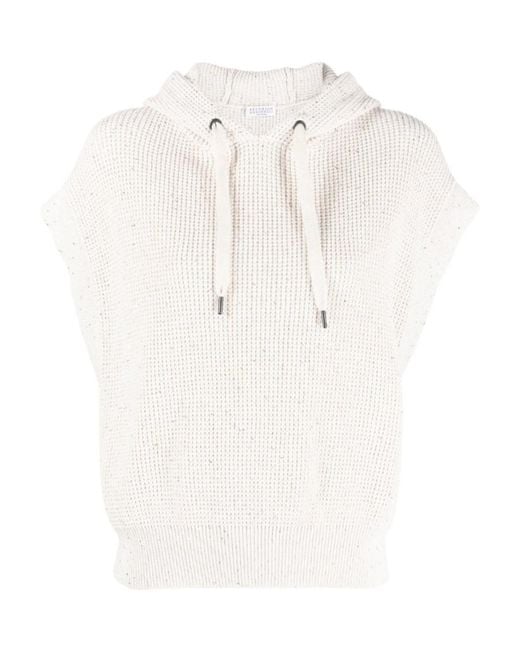 Brunello Cucinelli White Hooded Sleeveless Jumper