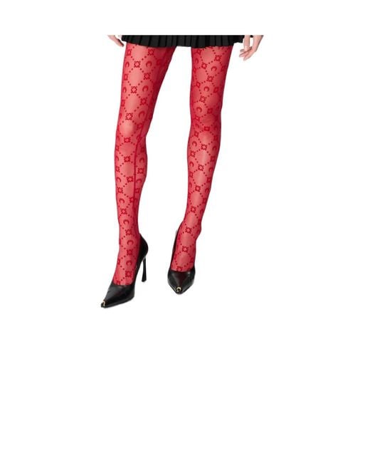MARINE SERRE Red All-Over Moon Printed High-Waisted Tights