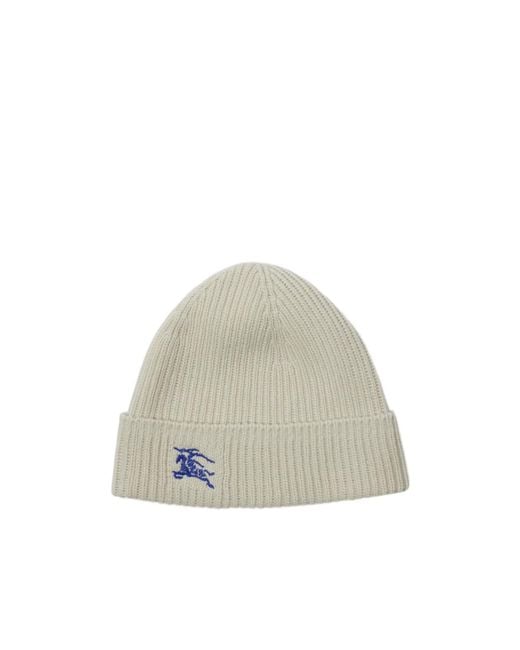 Burberry White Logo Embroidered Ribbed-Knit Beanie for men