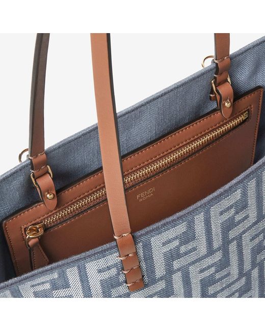 Fendi Blue Roll Ff Jacquard Small Tote Bag