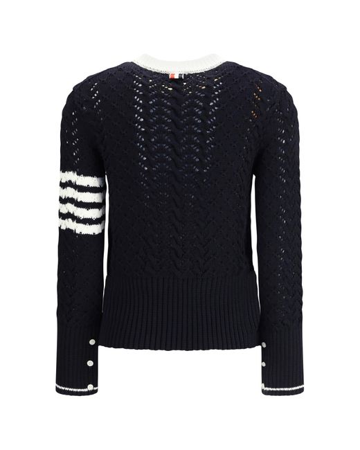 Thom Browne Blue Pointelle Stripe Detailed Knitted Jumper