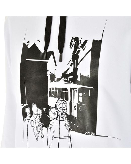 Zegna White Pattern Printed Hooded Sweater for men