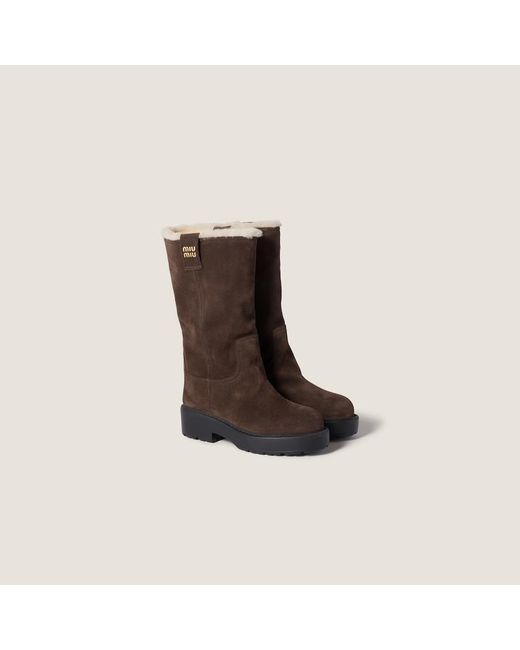 Miu Miu Brown Shearling Trim Platform Boots