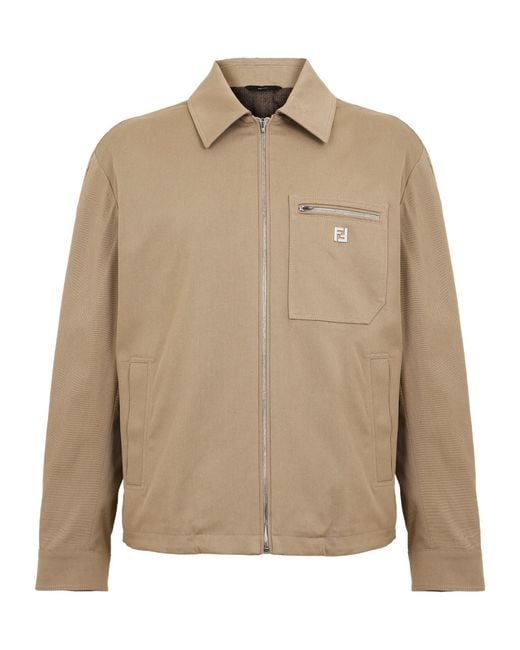 Fendi Natural Collared Zip-Up Jacket for men