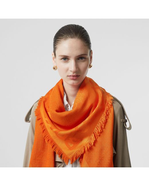 Burberry Orange Rugged Logo Print Jacquard Large Square Towel for men